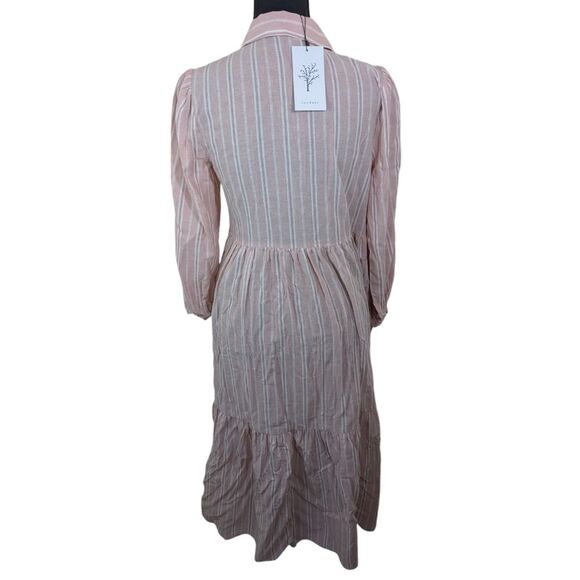 Sundays Elliot Shirt Dress Midi Maxi Pink Striped Long Sleeve Collared Small - Picture 2 of 13